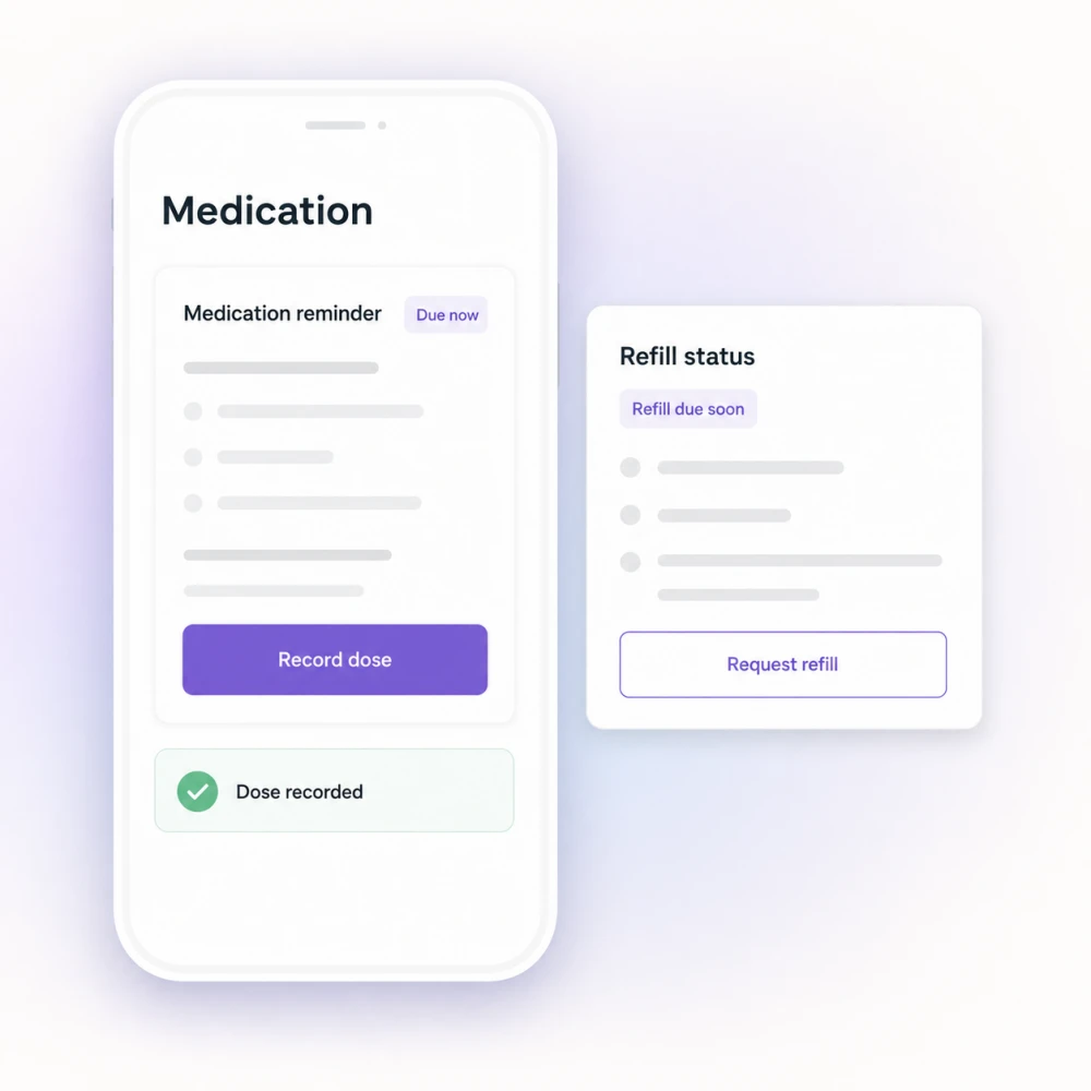 Medication reminder, dose confirmation, and refill request